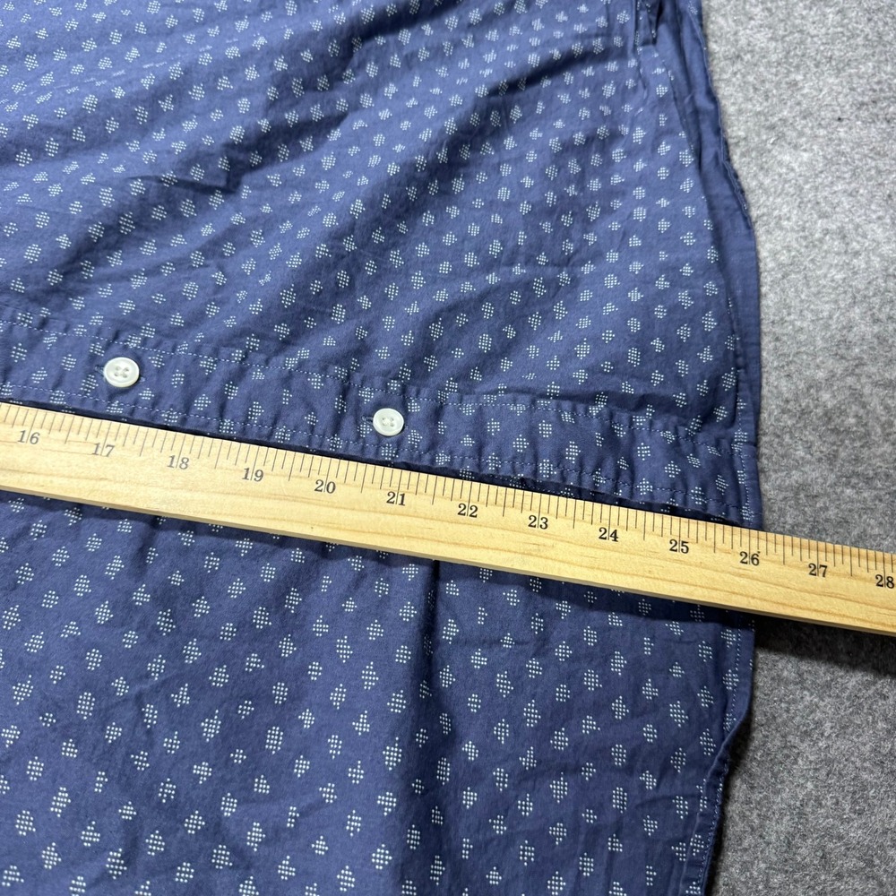 Faherty Mens XL Navy Blue Geometric Diamond Print Short Sleeve Button Shirt - Picture 4 of 5